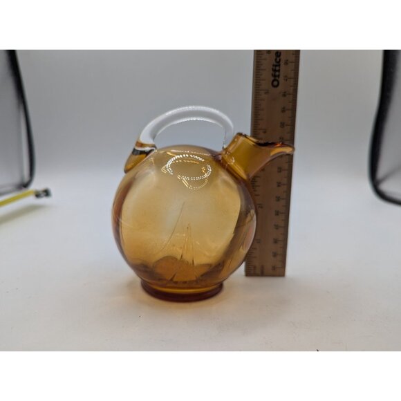 Vintage Cambridge Amber Tilt Ball Cordial 5” Pitcher w Clear Handle - Picture 4 of 8